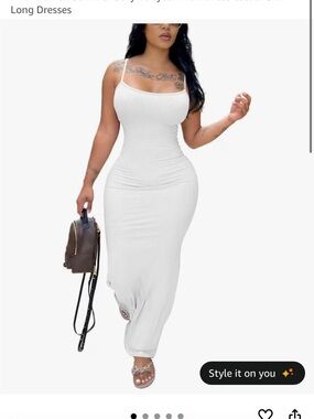 Amazon White Ribbed Spaghetti-Strap Maxi Dress